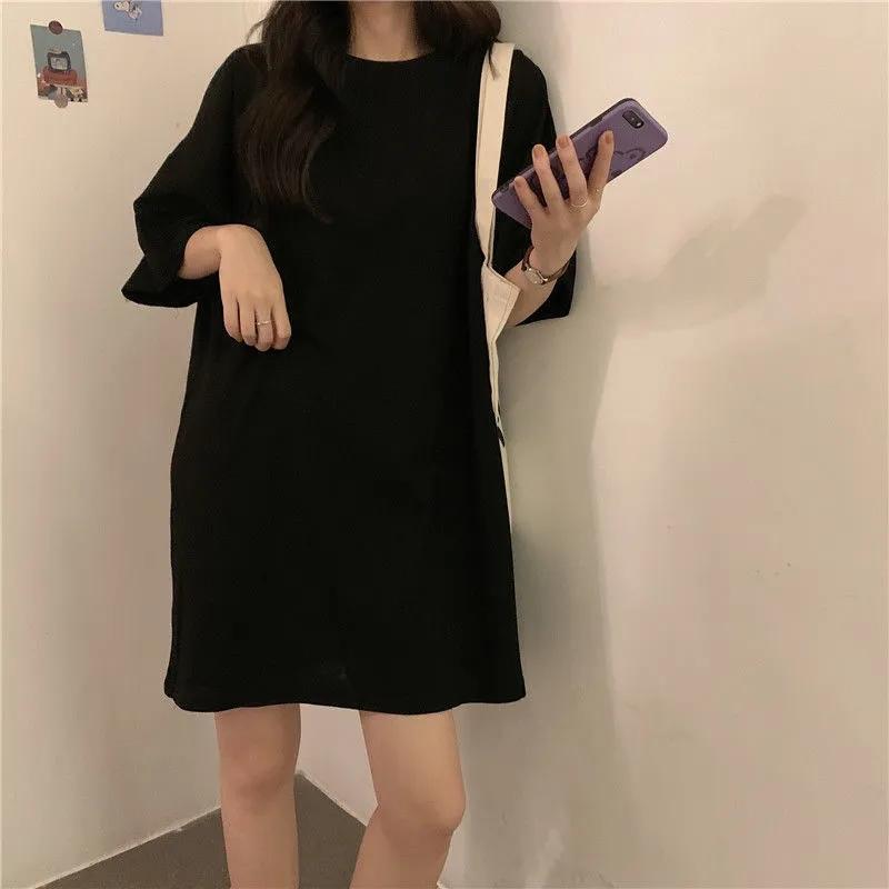 Nightdress Women's Summer Candy Color Short-sleeved Thin Home Clothes Simple Solid Color Student Summer Pajamas Outside Long Short-sleeved T-shirts