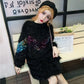Autumn and Winter Fashion Loose Coat Half High Neck Sequined Tassel Sweater Mid-length Base Dress Women