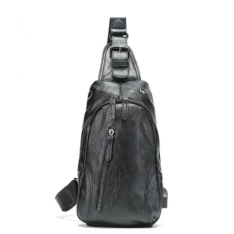 Chest Bag Men's Multi-layer Zipper with Headphone Hole Messenger Bag Outdoor Sports Shoulder Bag