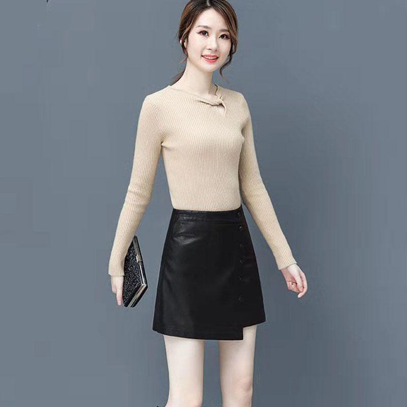 Women's Leather Skirt Black Autumn  Winter High Waist Package Hip Skirt Irregular A-line Bodycon Skirt