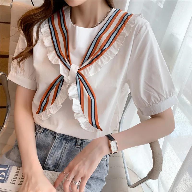 Short Sleeve T-shirt Women's Summer Loose Round Neck Tie Bow All Match Top