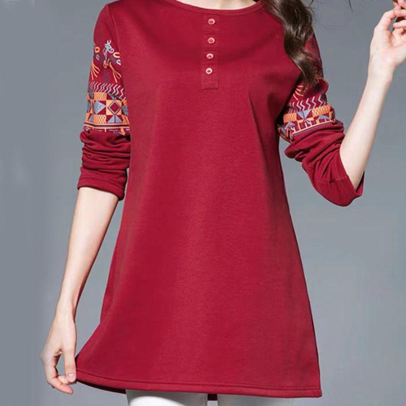 Ethnic Style Printing Blouse Women Long Sleeve Spring New Chic Casual Tops Lady Femme Vintage Pullover