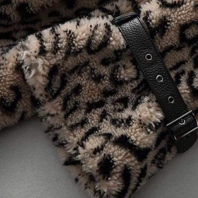 Winter Fashion Warmth Thick Leopard Grain Granular Fleece Faux Mink Fur Coat Women's Mid-length Slim Waist Coat Outwear