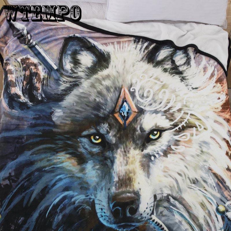 Feather Wolf Pattern  Fleece Blankets Keep Warm Bed Sheets Towels The Throws