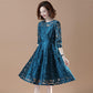 Large Size Lace Long-sleeved Dress Female Spring Summer Thin Hollow A-line Skirt All-match Dinner Dress