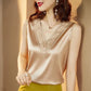 Women's Summer Solid Color Loose Silk Satin Tops Embroidery Lace Female Shirt Blouse Sleeveless V-neck Tops