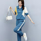 Fashion Suit Women's Casual Sportswear Summer Loose Short-sleeved All-match Leggings Pants Age-reducing Western Style Two-piece Suit