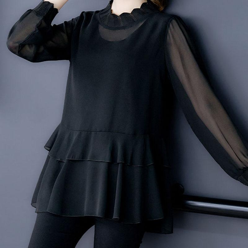 Spring Fall Sexy Women See Through Blouse Black Perspective Top Fashion Long Sleeve Transparent Sheer TShirt Pullover