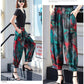 Cropped Pants Summer Cotton Silk Printed Casual Wide-leg Pants with Elastic Waist Lantern Pants