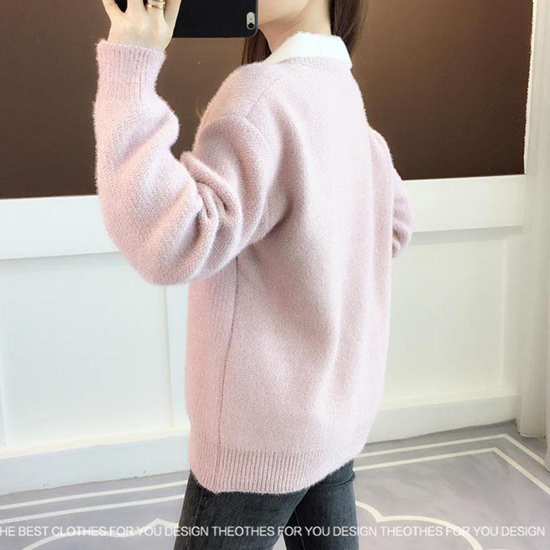 Autumn and Winter Loose Sweater Mink Velvet Knitted Jacket Fashion Simple Young Women's Top