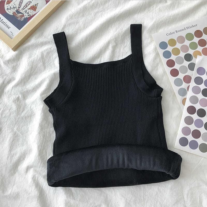 Thermal Tops Winter Underwear Women Thermal Velvet Women Vest Body Top Square Neck Sleeveless Solid Slim Warm Inner Wear
