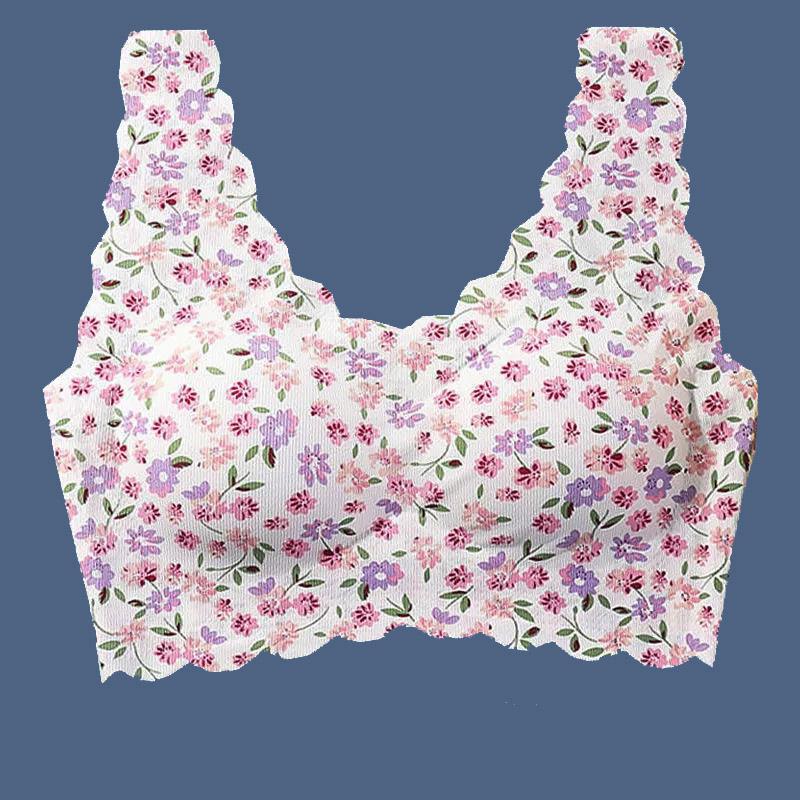 Seamless Ice Silk Fabric Lace Lace Beautiful Back No Steel Rings Gathering Sports Thin Anti-sagging Vest Floral Bra