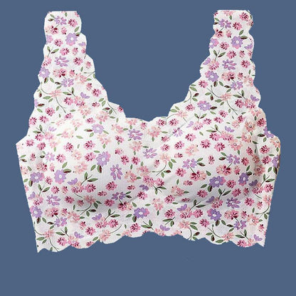 Seamless Ice Silk Fabric Lace Lace Beautiful Back No Steel Rings Gathering Sports Thin Anti-sagging Vest Floral Bra
