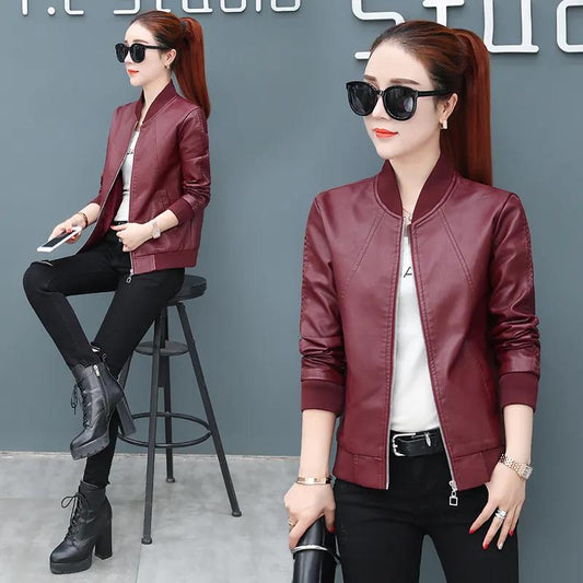 Autumn and Winter Leather Jacket Women PU Leather Short Jacket Large Size Women's Slim Casual Jacket