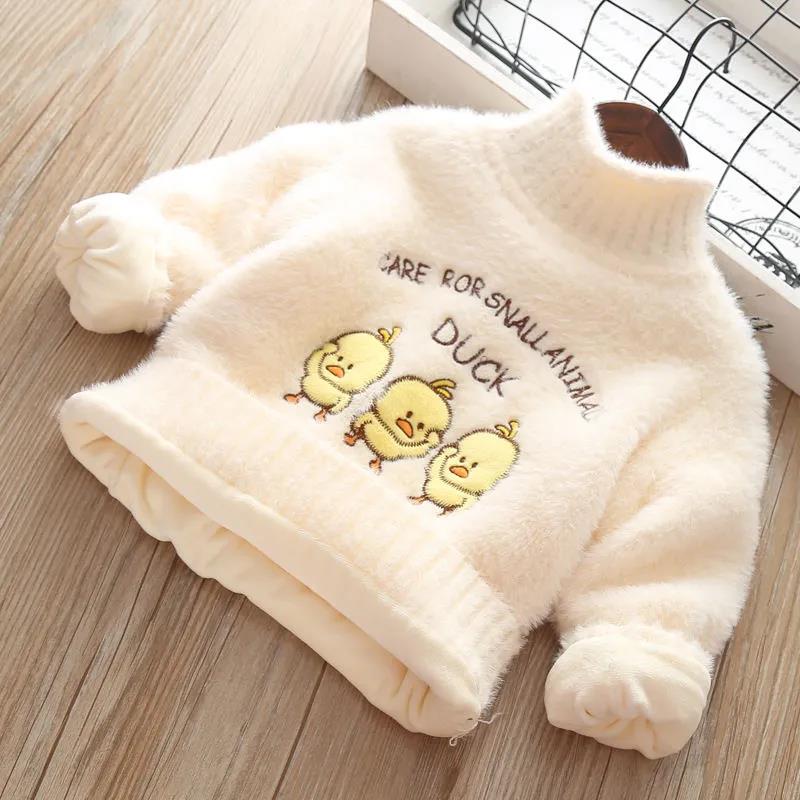 Children's Sweater Mink Pullover Sweater Sweater Thickened Warm, Soft and Lovely Cartoon Girl Middle and Young Children