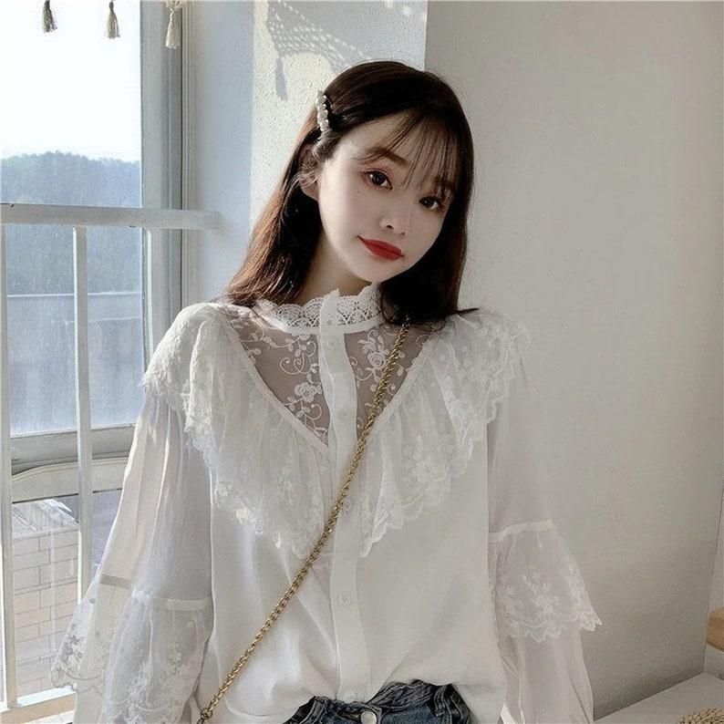 French Retro Lace Shirt Spring Western Style Design Niche Long-sleeved Half Turtleneck Top