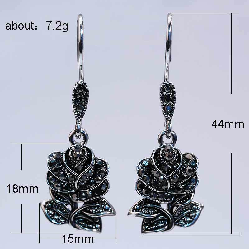 2 Kinds of Gothic Rose Shaped Black Zircon Dangle Earrings Vintage Carved Floral Hanging Earrings for Women Jewelry