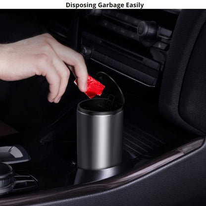 Car Trash Can Storage Bag Box Front Row with Cover Car Built-in Bucket Can Hold Cup Holder Large Capacity Desktop Push Trash Can