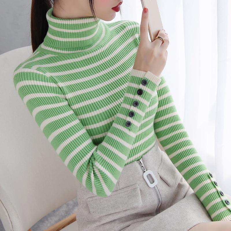 Slim Fit Striped Sweater Winter Pullover Turtleneck Knitted Bottoming Shirt Thickened