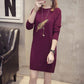 Autumn and Winter Long Round Neck Dress Loose Long-sleeved Knitted Bottom Skirt Feather Pattern All-match Female Sweater Dress