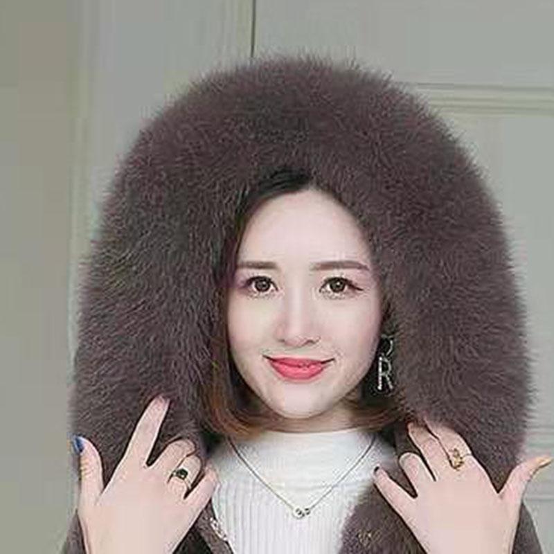 Real Fox Fur Collar Particle Sheep Shearing Female Mid-length Fur with Haining Fur Thickening Warm Jacket
