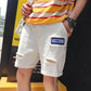 Summer Shorts Male Korean Version Straight Shorts Loose Harajuku Style Port Style White Hole Ins Casual Five-point Pants