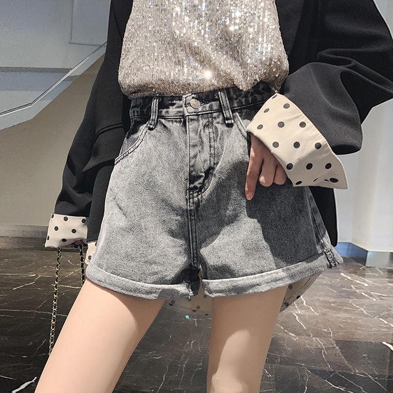WTEMPO Net Red Denim Shorts Female High Waist Summer Student Wild Was Thin and Loose Wide Legs