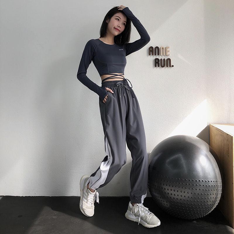 Sweatpants Women Loose-fitting High-waist Yoga Pants Quick-drying Running Casual Color Matching Striped Fitness Pants Thin Section