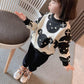 Girls Suits Spring and Autumn Clothing Baby Girl Sports and Leisure Round Neck Pullover Sweater Trousers Cute Bear Print Two-piece Set