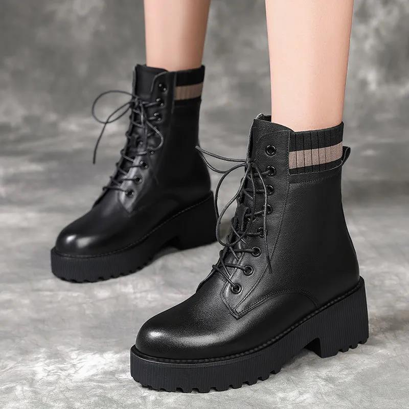 Martin Boots British Style Women Korean Short Boots Thick-soled All-match Snow Boots Women's Leather Boots
