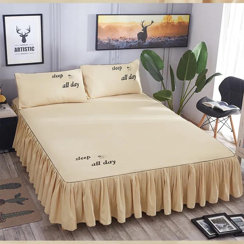 Korean Style Bedspread Bedroom Household Single-piece Sanding Bed Skirt Solid Color Skin-friendly Bedspread Bed Cover Bedroom Student Dormitory Sheets