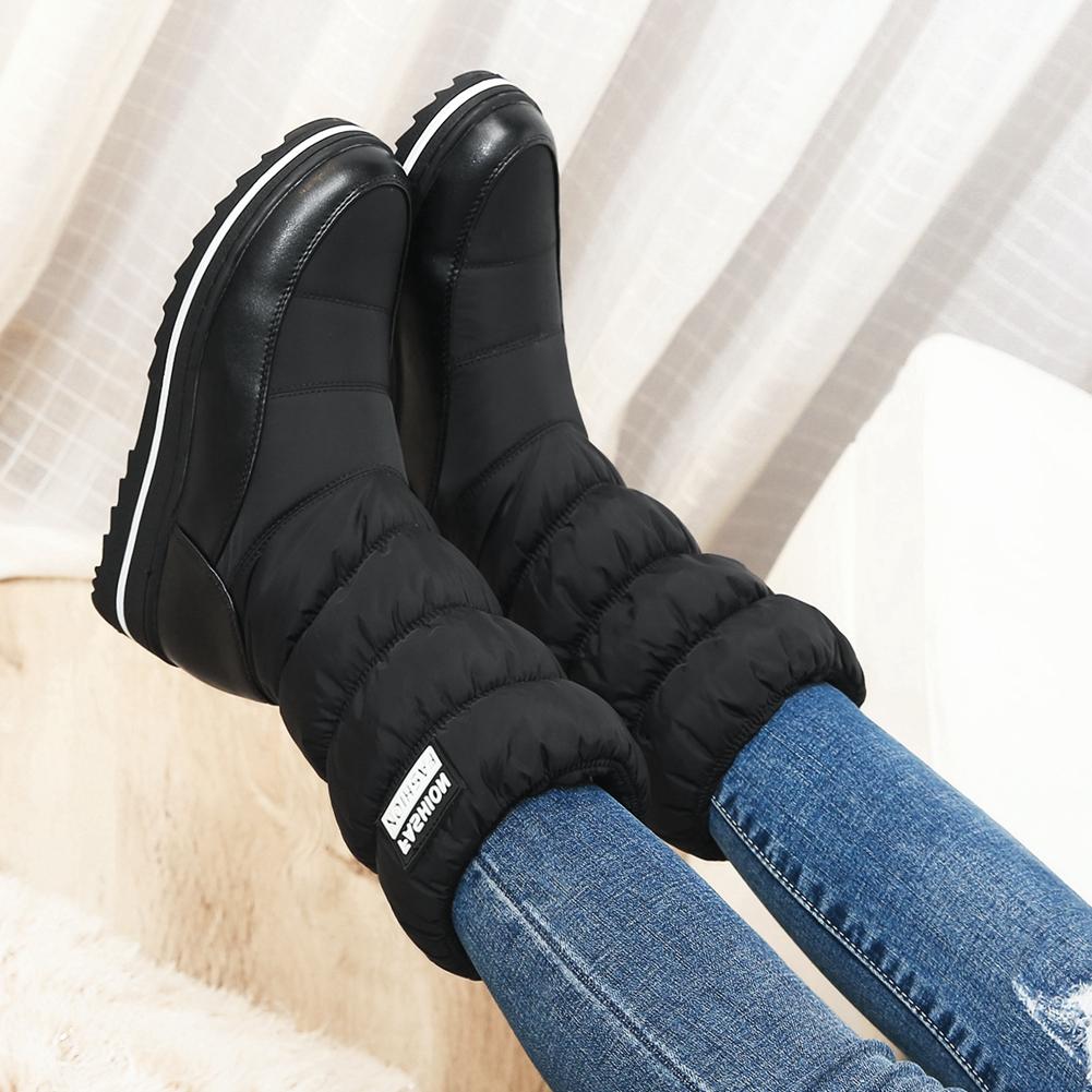Snow Boots Comfy Flat Heel Round Toe Slip-On Solid Med Heel Platform Winter  New Ladies Shoes Mid-Calf Women Boots