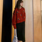 Autumn and Winter Women's Sweater Korean Loose Round Neck Pullover Retro Cherry Pattern Top
