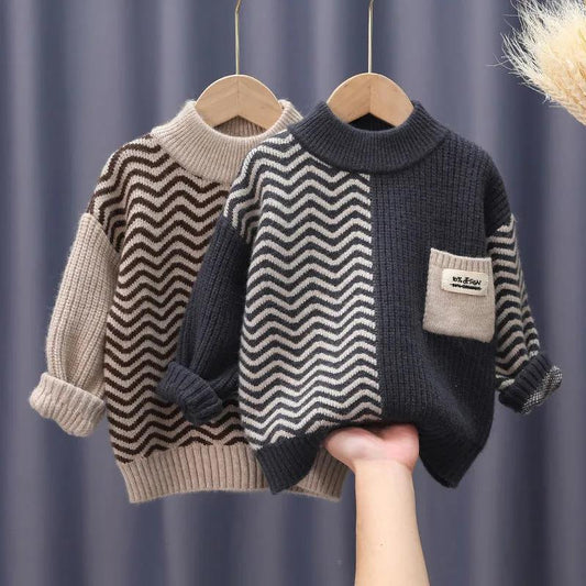 Children's Fall/winter Warmth Hooded Boy Sweater Fashionable Foreign Wild Baby Wool Sweater