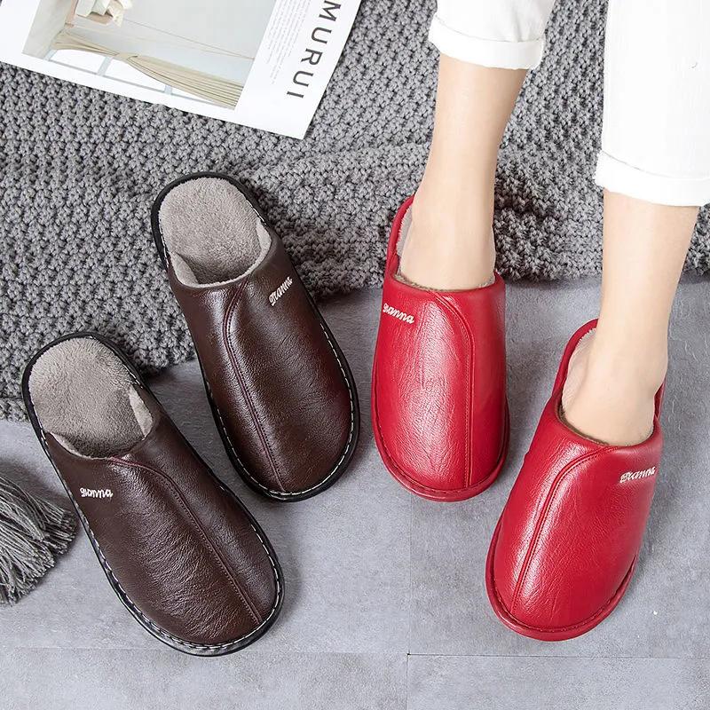 Home Slippers Winter Warm Women Waterproof Non-Slip Indoor Shoes Cotton Men Anti-slip Ladies Soft Slides Memory Foam Couples