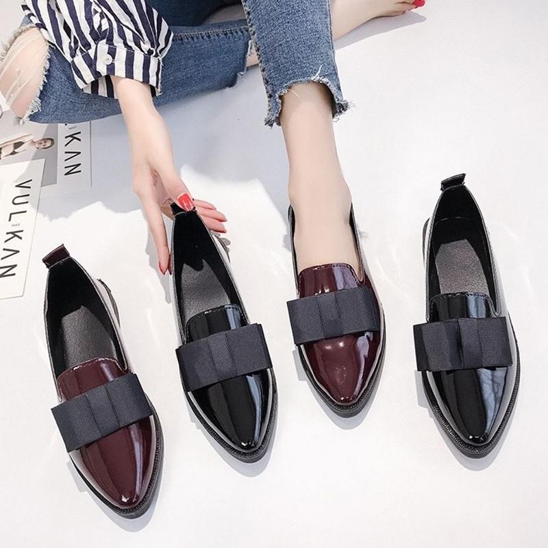 Single Shoes Female Comfortable Pointed Small Leather Shoes Female Students Korean Version of All-match Soft Sole Casual Bowknot Shoes