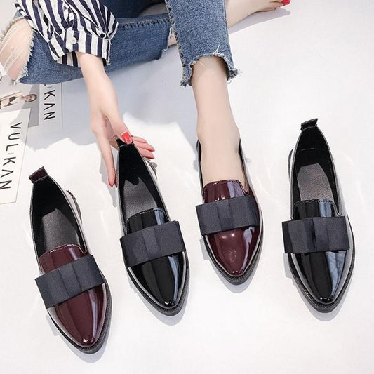 Single Shoes Female Comfortable Pointed Small Leather Shoes Female Students Korean Version of All-match Soft Sole Casual Bowknot Shoes