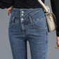 Fleece High-waist Jeans Women's Feet Winter Slim Slimming Skinny All-match Pencil Thickened Pants Warm and Windproof Single-breasted