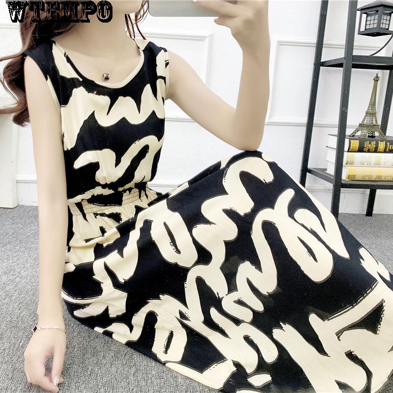 WTEMPO Fashion Summer National Style Floral Dress Seaside Holiday Dress Large Size Print Long Skirt