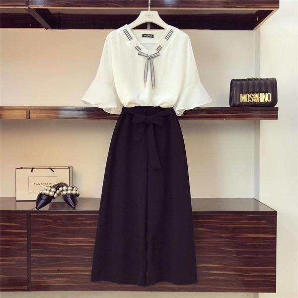 Pant Set for Women Half Sleeve Blouse Loose Pants Two Piece Set Outfits Summer