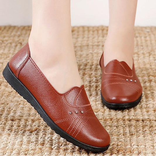 Soft Leather Mother Shoes Beef Tendon Soft Bottom Work Shoes Women's Flat Bottom Slip-on Comfortable Single Shoes Non-slip Casual Leather Shoes
