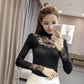 Pofulove Black Lace Sweater Women's Pullover Sweater Stretch Net Yarn Slim Was Thin Bottoming