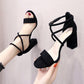 Women's Summer Sandals Mid-heel Chunky Heel Buckle High Heels Korean Style All-match Strapped Roman Sandals