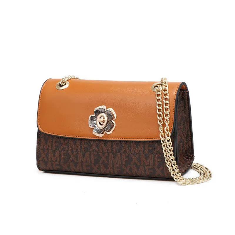 Ladies Leather Texture Brown Bag Camellia Casual Fashion Versatile One Shoulder Messenger Bag