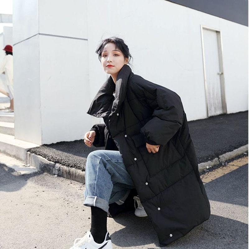 Winter Mid-length Loose Cotton Coat Ins Style Solid Color Casual Jacket Stand Collar Thickened Female Coat