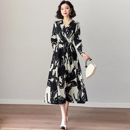 Women's spring and autumn clothing floral skirt woman long dress large size long sleeve dress