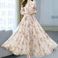 Chiffon Jacquard Long-sleeved Dress Spring and Autumn Models Waist Beach Big Swing Bow Long Skirt Women's French Retro Long Skirt Temperament