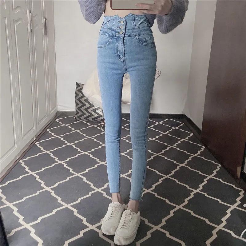 Women's High Waist Jeans Autumn All-match Skinny Ninth Pants Women's Pencil Pants Student Slim Jeans