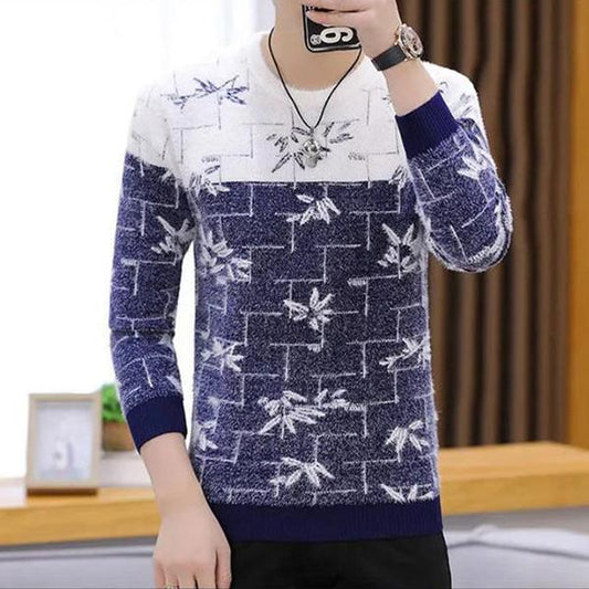 Autumn and Winter Men's Sweater Round Neck Padded Sweater Color-blocking Long-sleeved Jacket