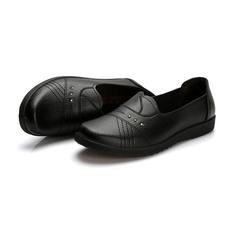 Soft Leather Mother Shoes Beef Tendon Soft Bottom Work Shoes Women's Flat Bottom Slip-on Comfortable Single Shoes Non-slip Casual Leather Shoes
